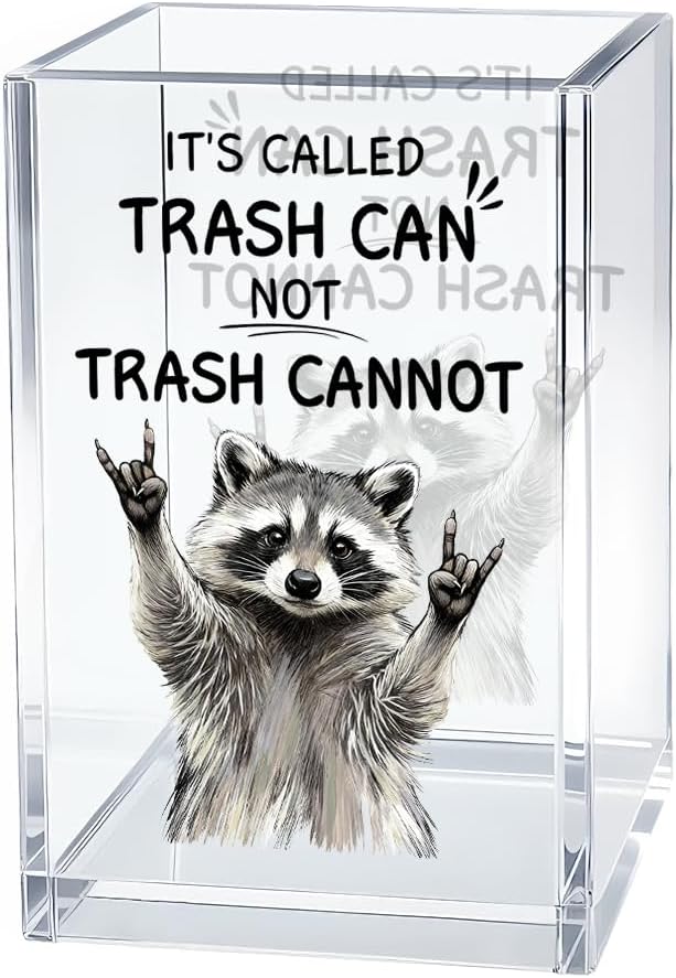 It's Called Trash Can Acrylic Cosmetic Organizer Pen Holder, Funny Acrylic Desk Holder Cup for Pen Pencil, Sarcastic Office Gifts for Coworker Friend Racoon Lovers Leader Staff