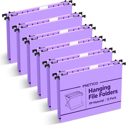 Extra Capacity Plastic Hanging File Folder, 12 Pack Reinforced Hang Folders Letter Size, Heavy Duty 1 Inch Expansion Filing Cabinet Folders, for Bulk Files, Medical Charts, Purple