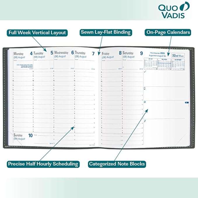Quo Vadis 2026 Executive - Weekly Planner - 13 Months, Dec. to Dec. - 6 1/4 x 6 1/4" - Smooth Faux Leather Soho Black Cover- Time Management Appointment Organizer