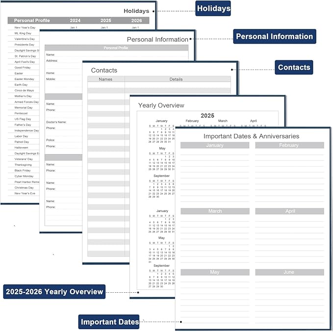 Daily & Monthly Planner for 2026 or Anytime - ADHD Planner Two Pages Per Day, Daily Planner Undated to Increase Focus, Eliminate Overwhelm, Achieve Your Biggest Goals, 8.5'' × 11'', Blue