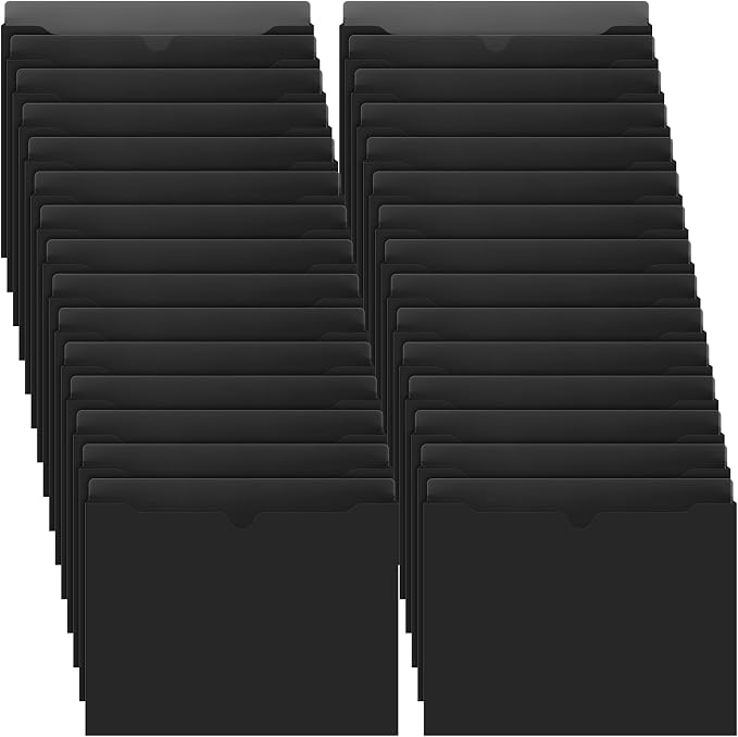 Dunzoom 50 Pack File Jackets Letter Size 2 Inch Expansion Manila Plastic File Folders Expandable Heavy Duty Reinforced Straight Cut Tab Expandable Document Jacket for Office(Classic,Black)