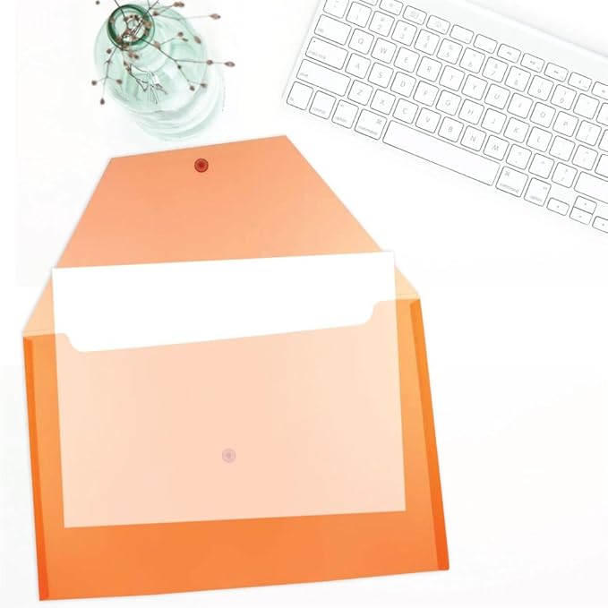 JAM PAPER Plastic Envelopes with Snap Closure - Legal Booklet - 9 3/4 x 14 1/2 - Orange - 12/Pack