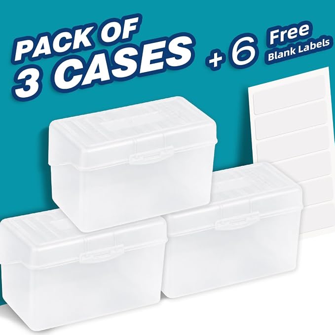 H4D Index Card Holder 3x5, Index Card Box Organizer Case, 3x5 Flash Note Card Holder, 3 Packs (Clear Colors)