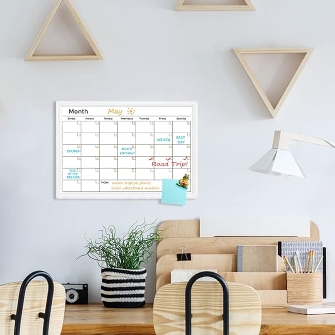 Umtiit Monthly Calendar Dry Erase Whiteboard 10.6 x 14.5 inch(27 x 37 cm), White Wood Frame, Magnetic Surface Whiteboard for Planning/Schedule/School Timetable/Memo (WH-2737C,US)