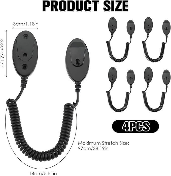 Magnetic Remote Leash Control Holder with Security Cable, Retractable Tidy Anti-lost Rope Organizer Easy Installation Stable Suitable for Projector TV Fan and Air Conditioner Remotes (4Pcs Black, S)
