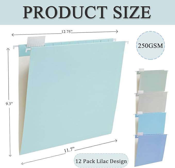 10 Pack Hanging File Folders Letter Size with 1/5 Cut Adjustable Tabs File Folder for Filing Cabinet Reinforced Hanging Folders Design for Home School Office and Medical Charts, Blue Design
