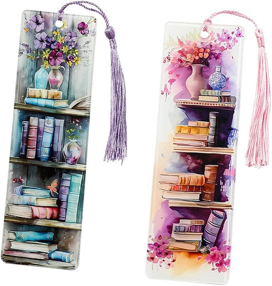 Colorful Art Flower Bookshelf Bookmark - Romantic Artsy Vibe Bookmarks, Perfect Reading Gift for Book Lovers, Bookworms and Friends (2pcs/Set B)