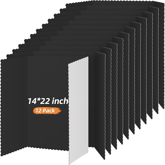 Henoyso 12 Pcs 14 x 22 Inch Black Trifold Poster Board Tri Fold Presentation White Display Board Foldable Paperboard for Science Fair School Business Project Exhibition
