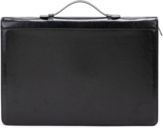 Vegan Leather 3 Ring Binder Portfolio, 8.5 x 14 Legal Size Pad Holder, Hidden Handle, Zippered Padfolio with 15” Laptop Organizer, Professional Business Folio for Men Women, Black