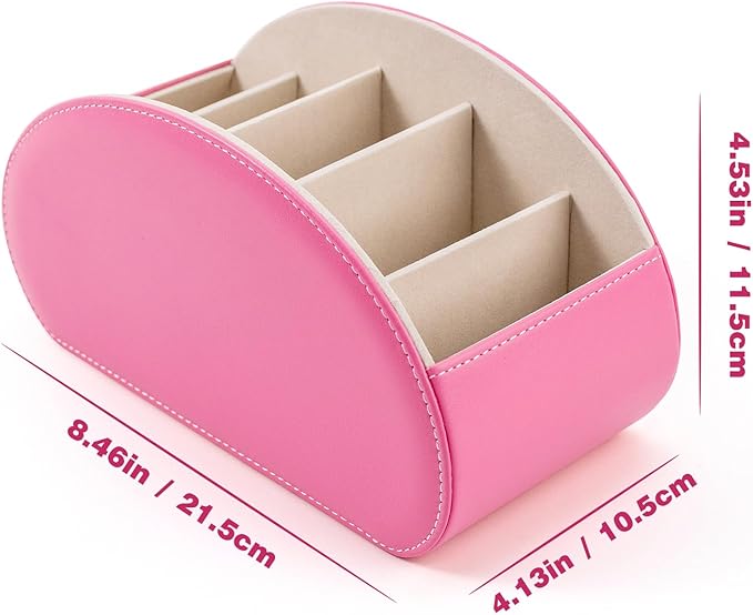 BONNY DODO Remote Control Holders Organizer Box with 5 Compartment PU Leather Multi-functional Office Desk Storage Caddy Store (Pink)
