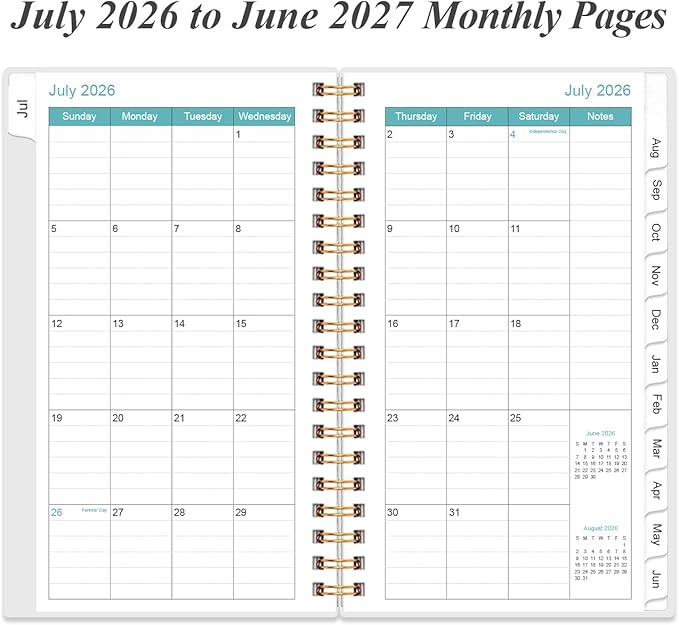 2026-2027 Pocket Planner/Calendar - 2026-2027 Planner from July 2026 - June 2027, Planner 26-27 with 12 Tabs, Twin-Wire Binding, Inner Pocket, 3.75" x 6.75, Green