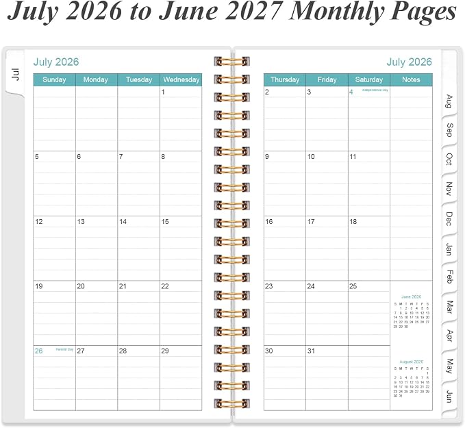 2026-2027 Pocket Planner/Calendar - 2026-2027 Planner from July 2026 - June 2027, Planner 26-27 with 12 Tabs, Twin-Wire Binding, Inner Pocket, 3.75" x 6.75, Blue Leaf Flower