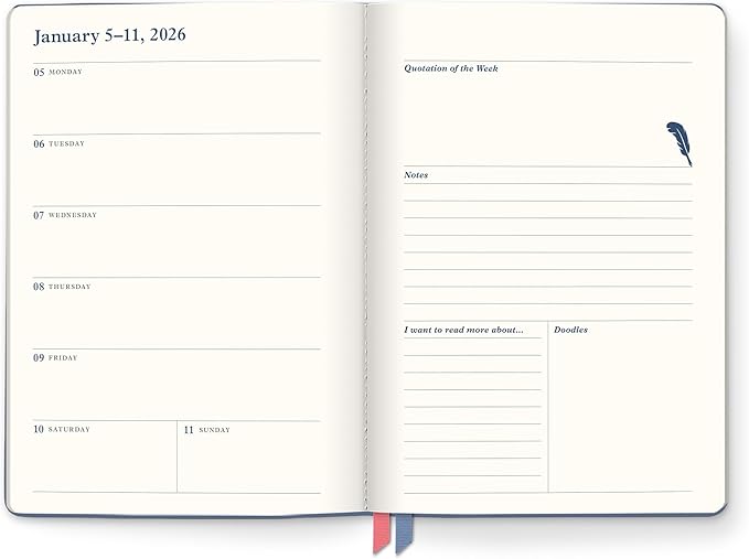 Orange Circle Studio Academic Planner 2025-2026, Fully Booked Clara, 17-Month August 2025 to December 2026, 8.75" x 6.2", Monthly & Weekly Planner, Goal & Budget Trackers, Textured Cloth Cover with Ribbon Markers