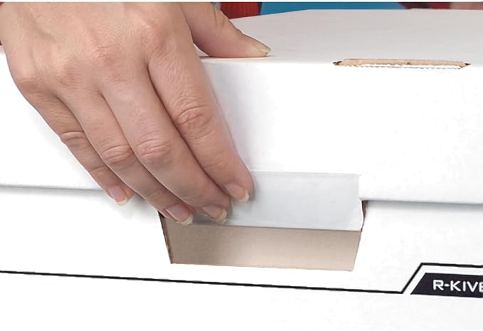 Bankers Box 12 Pack R-Kive DIVIDERBOX Heavy-Duty File Storage Boxes with Dividers, FastFold, Lift-Off Lid, Letter, White/Blue