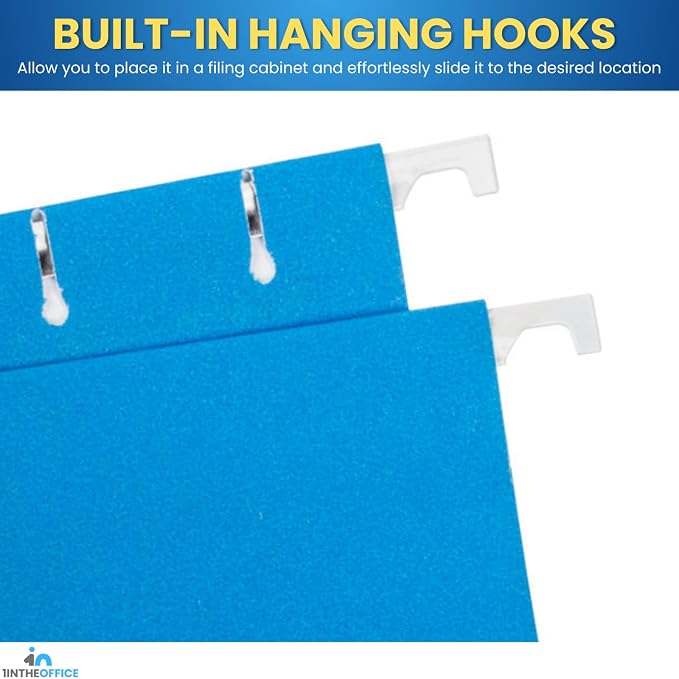1InTheOffice Blue Hanging File Folders, Hanging File Folders with Tabs, Adjustable Tabs, Letter Size, 25 Pack