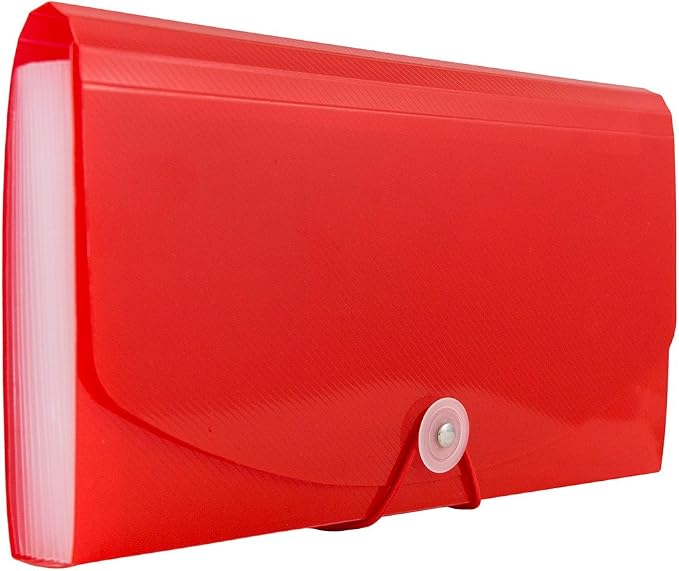 JAM PAPER Accordion Folders - 13 Pocket Plastic Expanding File - Check Size - 5 x 10 1/2 - Red - 2/Pack