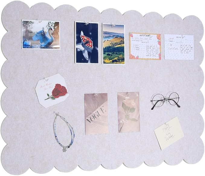 1Pcs Scalloped Felt Bulletin Board, 35.4x23.6Inch Large Felt Board with 20 Pushpins Picture Boards Foldable Bulletin Boards for Mother's Day Wall Decoration Home Office Display(Wheat)