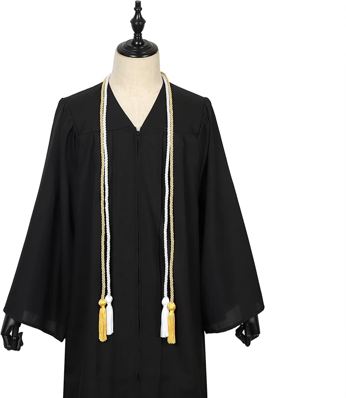 Graduation Double Honor Cords with Tassels Braided Academic Ropes for High School College Ceremony 68 Inch (Gold+White)