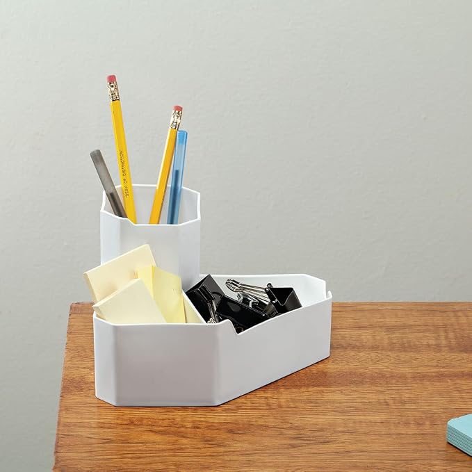 Fox Valley Traders Corner Desktop Organizer, Crafted With 100% Durable Plastic, Office Storage, Incudes Cup Holder and Three Pockets - Measures 6 1/2" Long x 6 1/2" Wide x 4" High