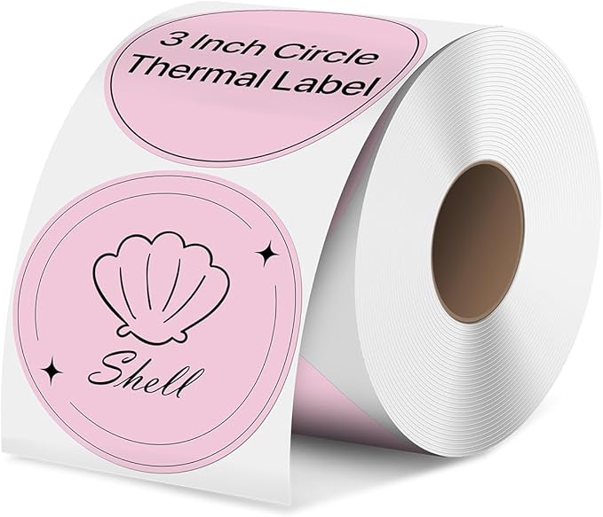 iEager 3 Inch Circle Thermal Sticker Labels, Self-Adhesive Round Direct Thermal Label, Multi-Purpose Roll Thermal Stickers, 500 Labels, Pink