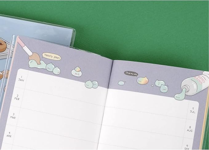 Kawaii Mini Korean Weekly Undated Planner + 1 dalgaru sticker sheet - 128 pages, Soft PVC Cover Cute Small stationery for school, academic, teens, women, girls (Carrot Cake (Yellow))
