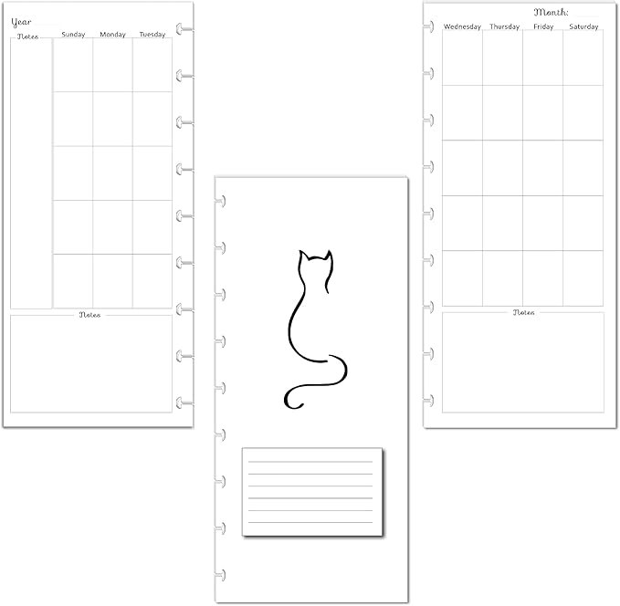Undated Monthly Calendar Refills for Letter, Junior, Classic, Skinny, Mini size Discbound Planners Fİtts Happy Planners Levenger Circa TUL Staples Arc Notebook Office (9-Disc, 4.1"x9.25", Cat)