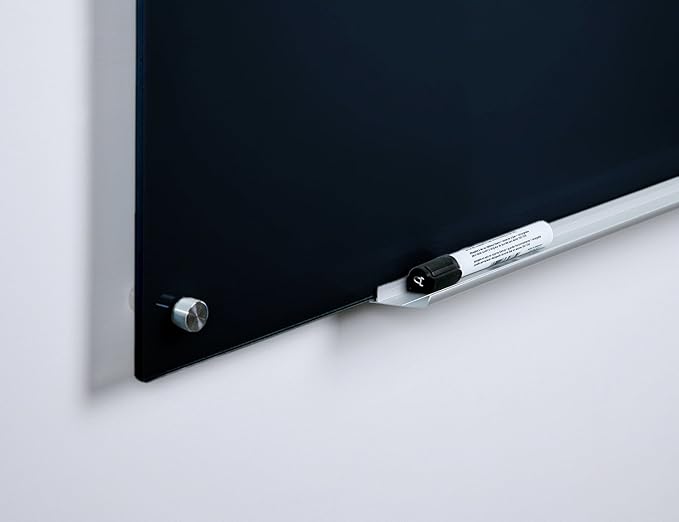 Audio-Visual Direct Magnetic Black Glass Dry-Erase Board Set - 6' x 4' - Includes Magnets, Hardware & Marker Tray