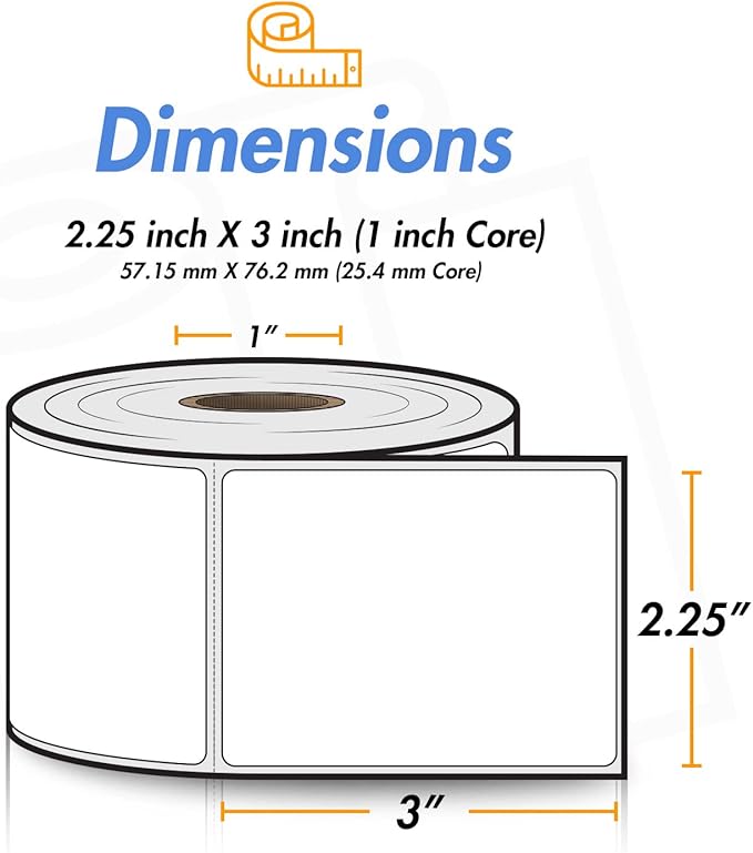 (10 Rolls, 5000 Labels) 2.25" x 3" Direct Thermal Blank Shipping Labels for Rollo Printer & Zebra Desktop Printers - 1" Core, Postage UPC Barcodes Address Sticker - Adhesive Perforated