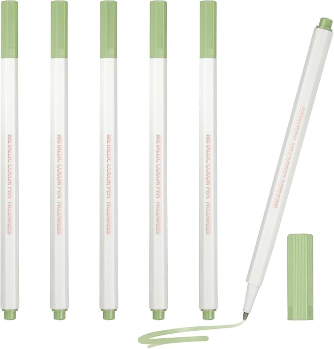 PATIKIL Metallic Marker Pens, 6Pcs Permanent Markers Medium Tip Quick Dry Paint Pen on Plastic Wood Stone Glass Canvas DIY Crafts Art Supplies for Drawing Writing Marking, Light Green