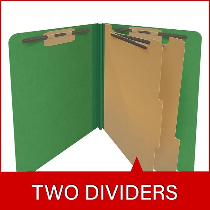25 Pt. Pressboard Classification Folders, Full Cut End Tab, Letter Size, 2 Dividers, Moss Green (Box of 10)