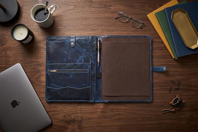 PIDAVLIYA'S Leather Portfolio, Leather Binder with Pen, Leather Portfolio for Men and Women, Leather Padfolio, Leather Folder, Portfolio Binder, Business Portfolio Men and Women (Mint Blue)
