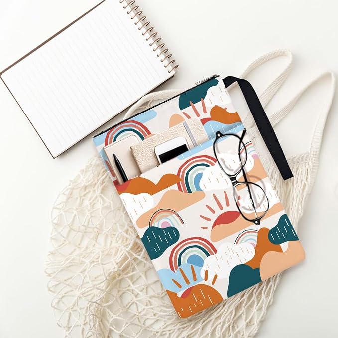 2pcs Polyester Books Sleeve 34cm(13.4inch) x24cm(9.45inch) Clouds Book Protectors with Zipper and Front Pocket Birthday Gift for Students Teachers and Reading Lovers