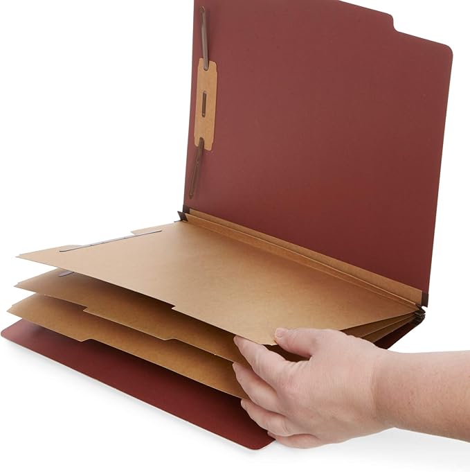 Blue Summit Supplies 10 Red Classification Folders, 3 Dividers, Letter Size with 2 Inch Expansions, 8 Section Brick Red Classification Folder, 10 Pack