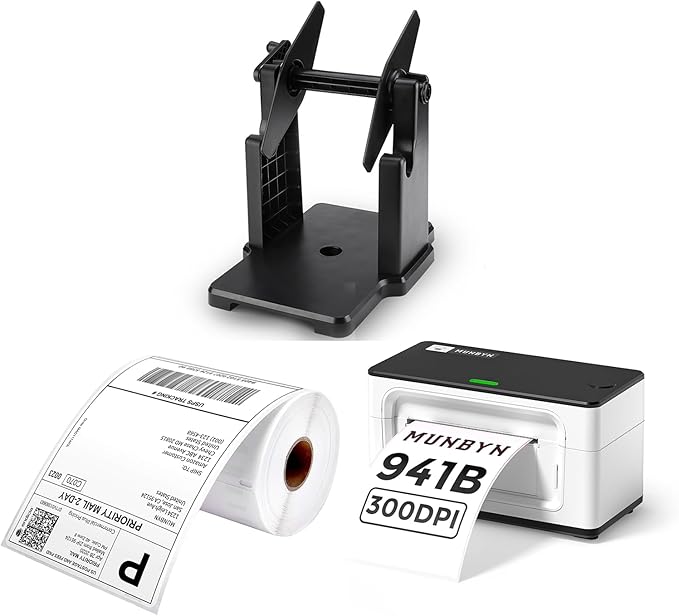 2 in 1 External Rolls Label Holder+4"x6" Direct Thermal Shipping Label 220 Labels/Roll+Bluetooth Thermal Label Printer 941B