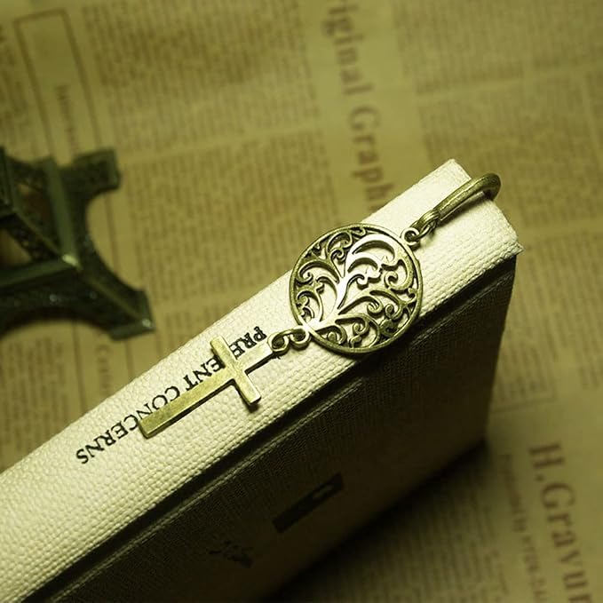 BLBMH Metal Feather Bookmark Bible Planner with Cross Prayer Book Marker for Women Men Priest Christian Handmade Christian Gifts -FC