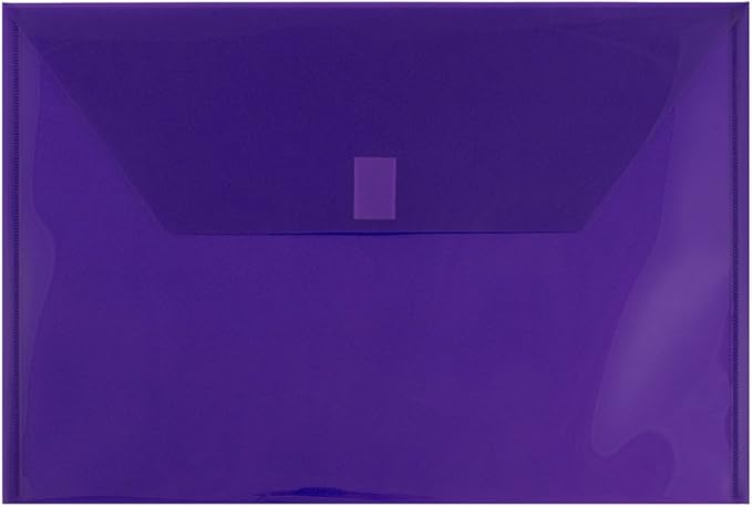 JAM PAPER Plastic Envelopes with Hook & Loop Closure - Legal Booklet - 9 3/4 x 14 1/2 - Purple - 12/Pack