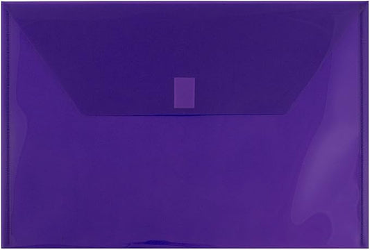 JAM PAPER Plastic Envelopes with Hook & Loop Closure - Legal Booklet - 9 3/4 x 14 1/2 - Purple - 12/Pack