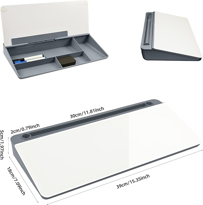 Desktop Whiteboard, Glass Dry Erase Board, Desk Board Buddy,Computer Keyboard Stand,Desk Whiteboard Organizer for Home,Office,School Supplies (Grey)