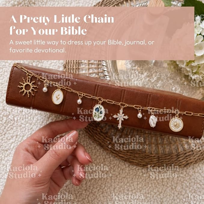 Kaciola Bible Charms Chain with 4PCS Planner Charms for Bible Study, Book Spine Bookmark, Journal Accessory, Unique Faith Jewelry Gift for Women (SJ-06)