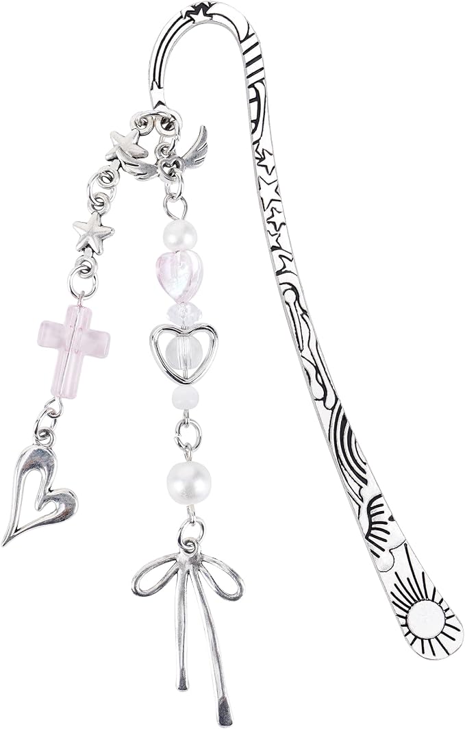 Unique Bow Bookmark Gifts - Charm Pink Aesthetic Book Mark Cute Silver Chain Tassel Metal Page Marker for Reading Women Girls Readers Students Teachers School Supplies Birthday Valentines
