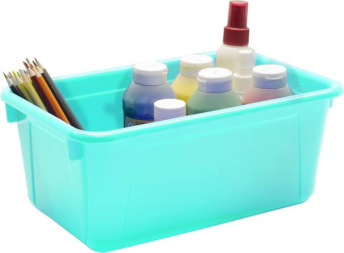 Storex Small Cubby Bins – Plastic Storage Containers for Classroom, 12.2 x 7.8 x 5.1 inches, Class Teal, 5-Pack (62420A05C)