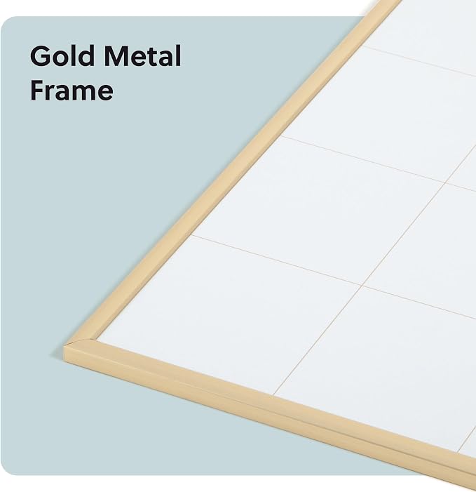 U Brands Magnetic Dry Erase Calendar White Board for Wall, 24" x 18", Dry Erase Board White Board Calendar with Gold Aluminum Frame, Includes a Magnet and a Marker