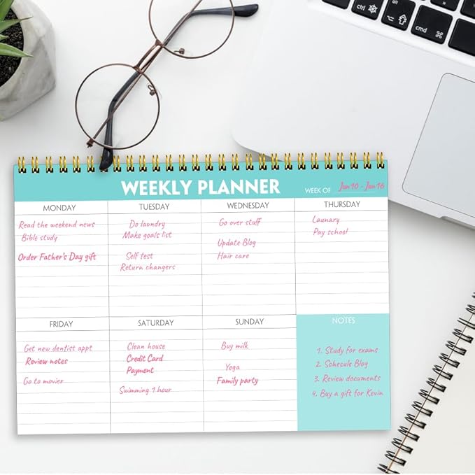 Weekly Planner Notepad - 7" x 10" Weekly Pad Organizers Habit Tracker Journal for Man & Women, 52 Sheets, 100gsm Paper, Undated Weekly To Do List Notepad with Your Life, Teal