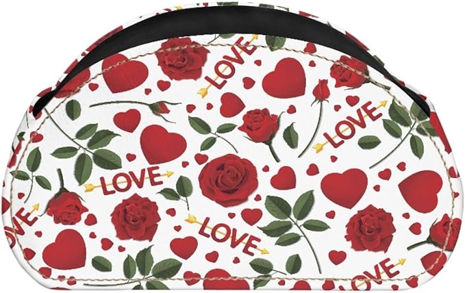 FUSURIRE Red Rose Love Print Tv Remote Controllers Holders for Desk Bed Couch Sofa, PU Leather Desk Storage Box Multi-functional Pencil Holder,Valentine's Day Theme Home&Office Accessories
