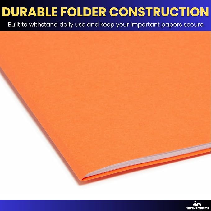 1InTheOffice Orange Folder, Orange File Folders, Durable Folder, File Folder Letter Size, 1/3 Cut Assorted Tab, 100 pcs (100)
