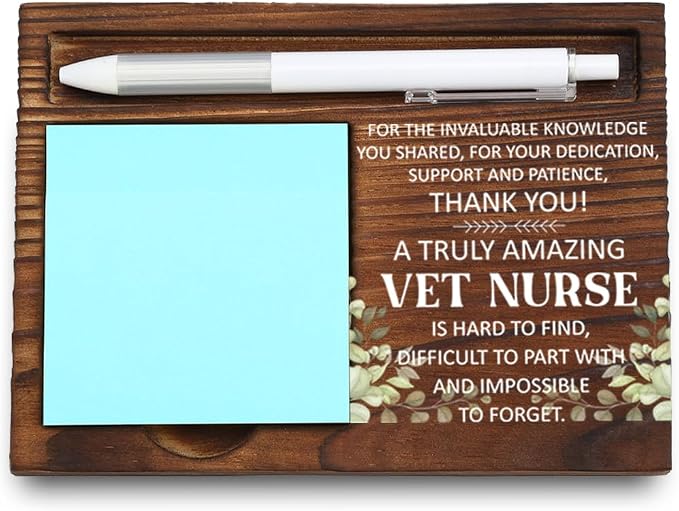 Veterinary Nurse Appreciation Gift, Desk Organizer for Vet Professionals, Thank You Gift for Animal Care Staff, Office Decor with Inspirational Quote, Wooden Sticky Note Holder,LQQ30