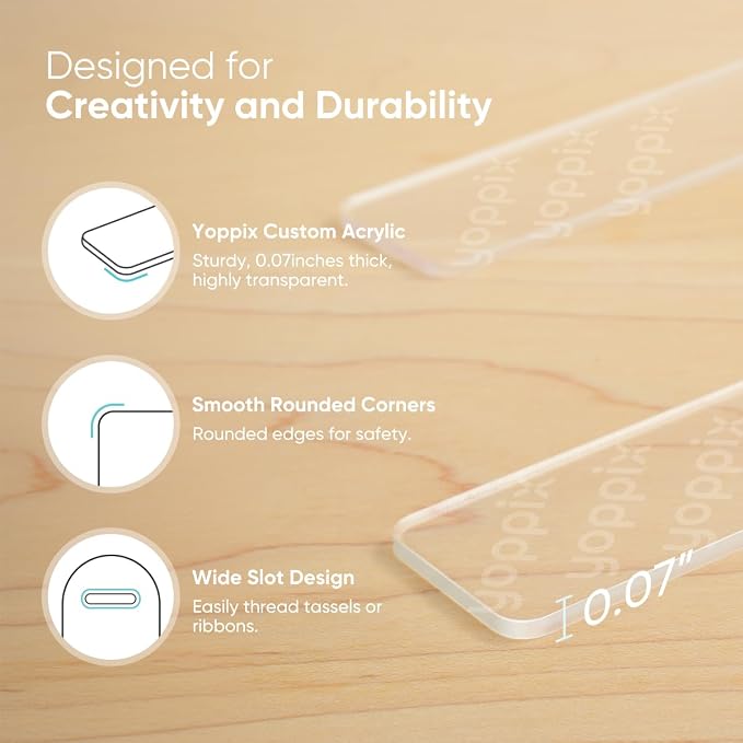 YOPPIX 30 Pieces Acrylic Bookmark Blanks- 2mm Thicken Clear Acrylic Bookmarks with 30 Pcs Ribbon for Reading Lovers DIY Crafts Presents, Graduation Back to School Presents