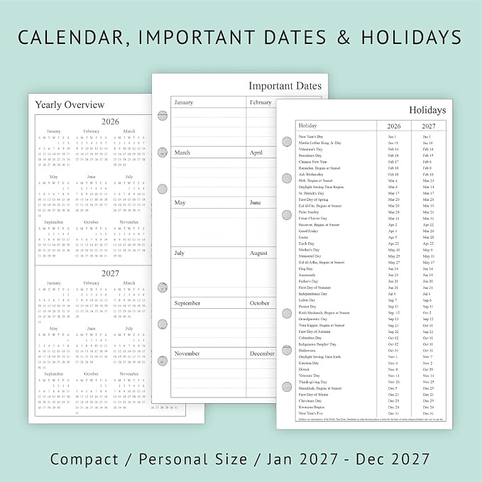 newestor 2027 Weekly & Monthly Planner Refill, 3-3/4" x 6-3/4", Jan 2027 - Dec 2027, Personal/Compact/Size 3