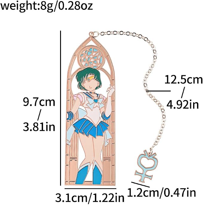 5 Style Anime Magical Girl Book Marks - Metal Bookmarks Gifts for Girls, Anime Fans, Book Lovers Student Men Women, Birthdays, Christmas, Valentine, School Supplies Book Accessory (Green Blue Color)