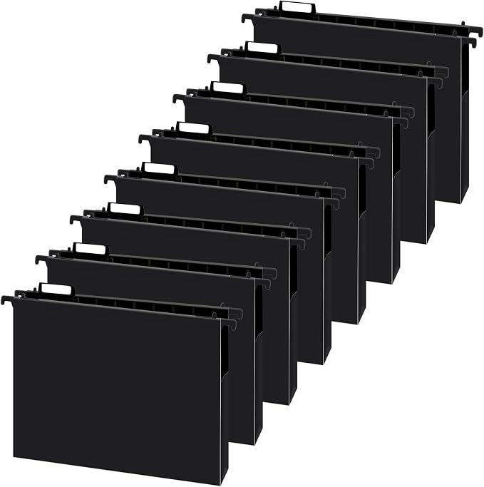 gisgfim 16 Pack Plastic Hanging File Folder Letter Size 2inch Expanding File Folders with Tabs Extra Capacity Hang Folders Heavy Duty for Filing Cabinet Designed for Bulky Files, Black
